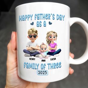 Happy Father's Day As A Family Of Three, Hearts And Family Design - Personalized Custom Coffee Mug - DAD107_MG