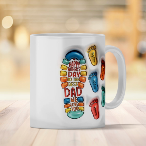 Happy Father's Day Dad Footprints Personalized 3D Inflated Printed Mug