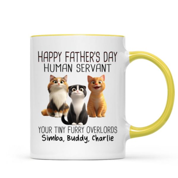 Happy Father's Day Human Servant Cartoon Funny Cats Personalized Mug, Gift For Cat Dad
