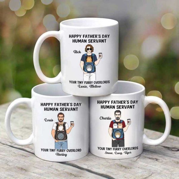 Happy Father's Day Human Servant Cat Dad Personalized Mug