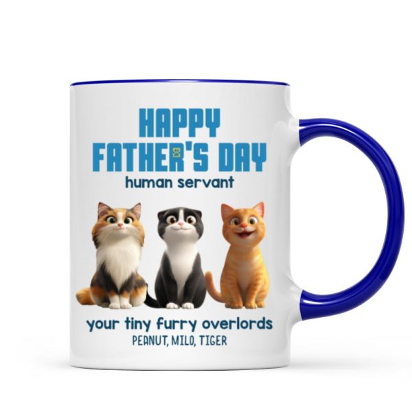 Happy Father's Day Human Servant Personalized Mug, Cute Cartoon Cats, Unique Father's Day Gift for Cat Dads