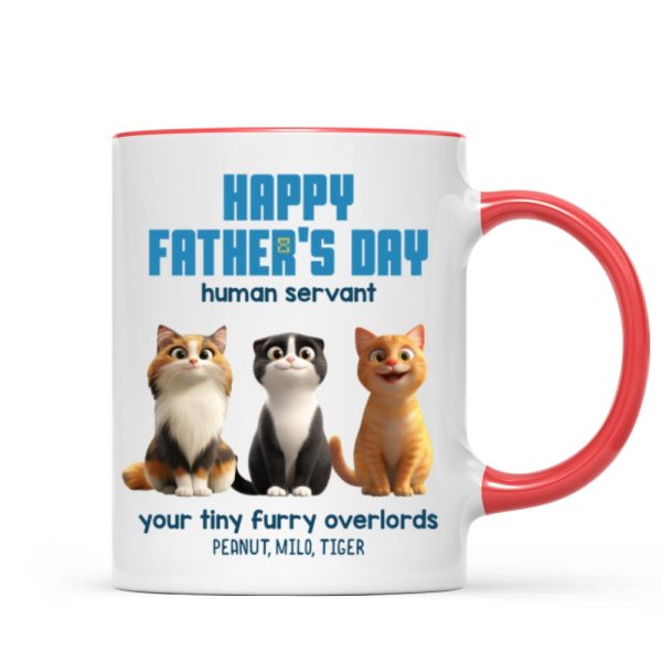 Happy Father's Day Human Servant Personalized Mug, Cute Cartoon Cats, Unique Father's Day Gift for Cat Dads