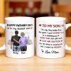 Happy Father's Day To My Dearest Son, Love And Devotion, Hearts And Cityscape - Personalized Custom Coffee Mug - SON034_MG