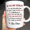 Happy Father's Day To My Dearest Son, Love And Devotion, Hearts And Cityscape - Personalized Custom Coffee Mug - SON034_MG