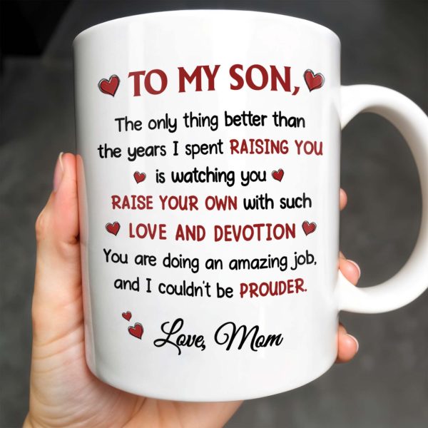 Happy Father's Day To My Dearest Son, Love And Devotion, Hearts And Cityscape - Personalized Custom Coffee Mug - SON034_MG