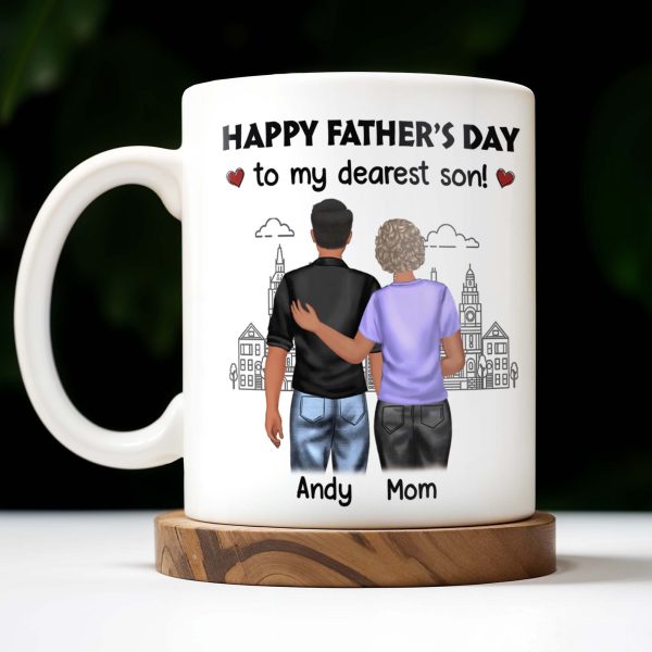 Happy Father's Day To My Dearest Son, Love And Devotion, Hearts And Cityscape - Personalized Custom Coffee Mug - SON034_MG