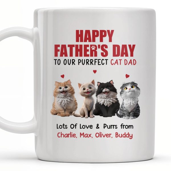 Happy Father's Day To Our Purrfect Cat Dad, Cats And Hearts - Personalized Custom Coffee Mug - DAD141_MG