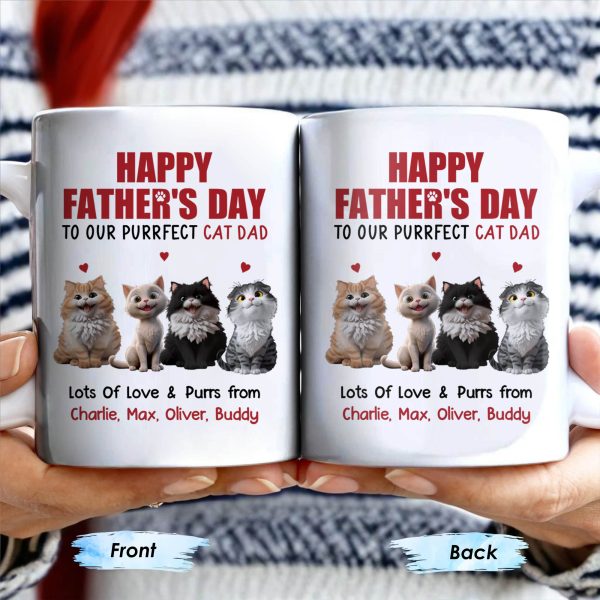 Happy Father's Day To Our Purrfect Cat Dad, Cats And Hearts - Personalized Custom Coffee Mug - DAD141_MG
