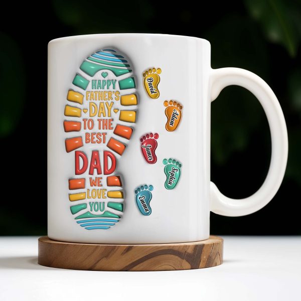 Happy Father's Day To The Best Dad We Love You, Footprints and Letters - Personalized Custom Coffee Mug - DAD038_MG