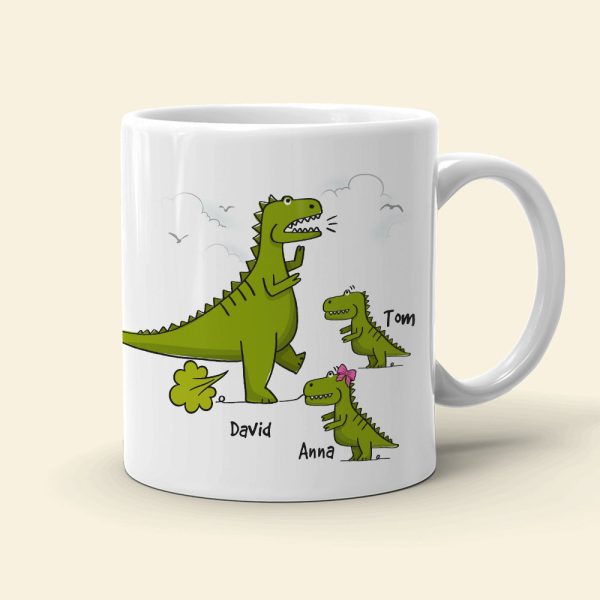 Happy Father's Day To The Master Of Dad Jokes, Personalized Mug, Gift For Dad, Father's Day Gift, Dinosaur Dad And Kids Mug