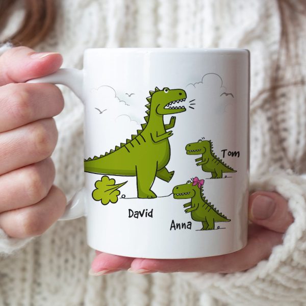 Happy Father's Day To The Master Of Dad Jokes, Personalized Mug, Gift For Dad, Father's Day Gift, Dinosaur Dad And Kids Mug