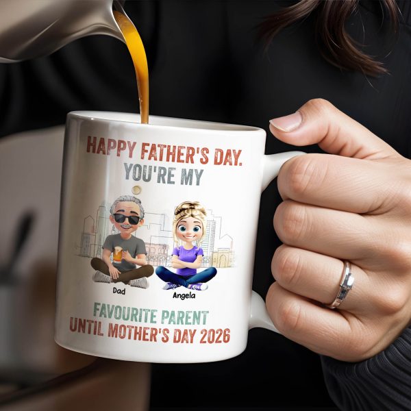 Happy Father's Day, You're My Favourite Parent Until Mother's Day 2026, Cartoon Characters - Personalized Custom Coffee Mug - DAD162_MG