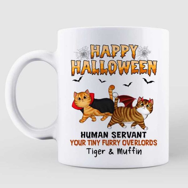 Happy Halloween Human Servant Walking Fluffy Cats Personalized Mug