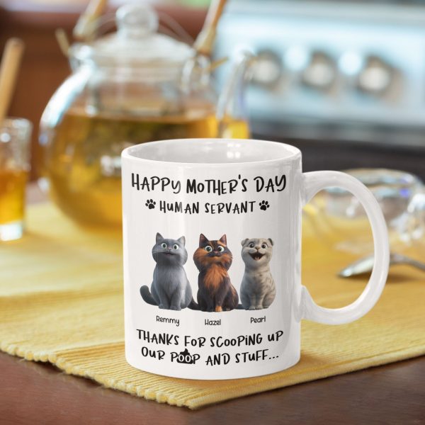 Happy Mother's Day Cat Mom, Thanks for Scooping My Poop, Personalized Stainless Steel Tumbler With Handle
