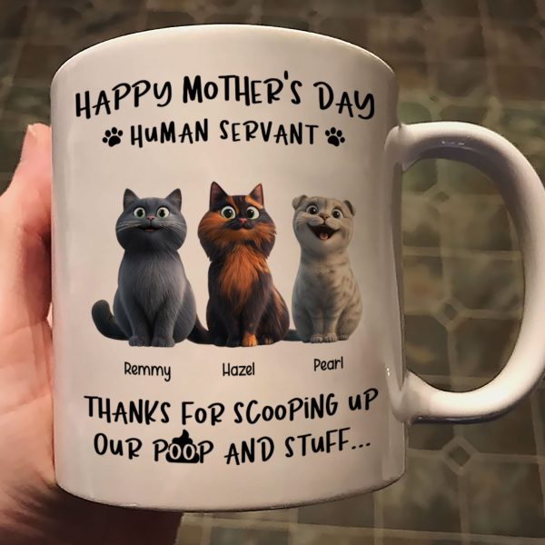 Happy Mother's Day Cat Mom, Thanks for Scooping My Poop, Personalized Stainless Steel Tumbler With Handle