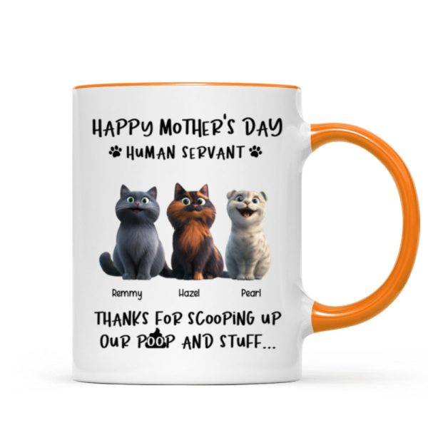 Happy Mother's Day Cat Mom, Thanks for Scooping My Poop, Personalized Stainless Steel Tumbler With Handle