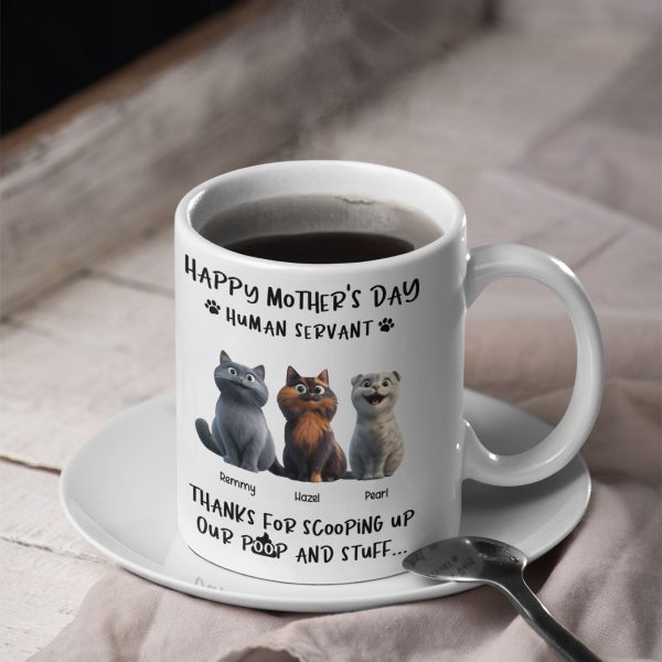 Happy Mother's Day Cat Mom, Thanks for Scooping My Poop, Personalized Stainless Steel Tumbler With Handle