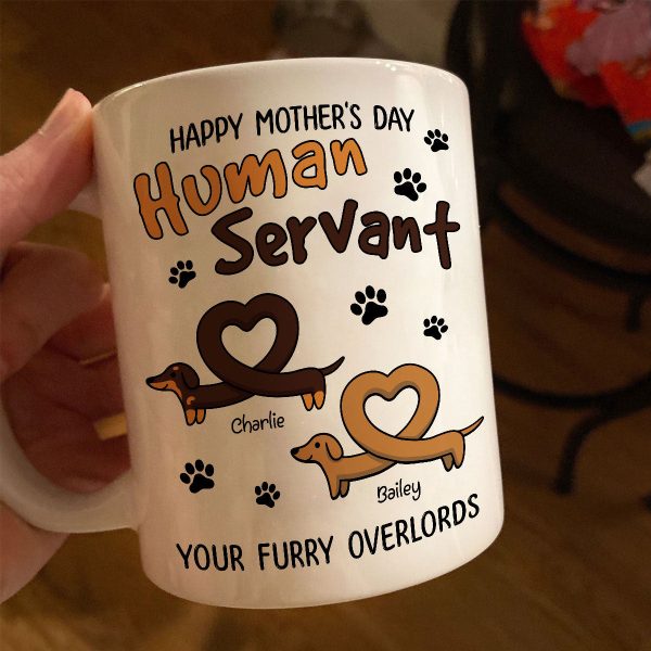 Happy Mother's Day Father's Day Human Servant Dachshund Hearts Personalized Mug