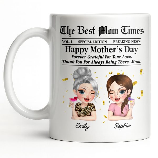 Happy Mother's Day Thank You Mom Newspaper Cartoon - Personalized Custom Coffee Mug - MOM146_MG