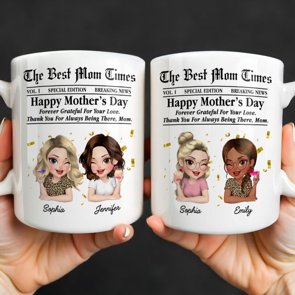 Happy Mother's Day Thank You Mom Newspaper Cartoon - Personalized Custom Coffee Mug - MOM146_MG