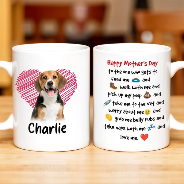 Happy Mother's Day To The One Who Gets To Feed Me And Walk With Me, Dog And Heart - Personalized Custom Coffee Mug - DOG035_MG