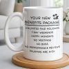 Happy Retirement Our New Benefits Package With Beach Chair And Palm Trees - Personalized Custom Coffee Mug - RETIRE031_MG