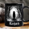 Haunted Forest Black Cat Personalized Mug, Spooky Halloween Night Gift with Custom Name
