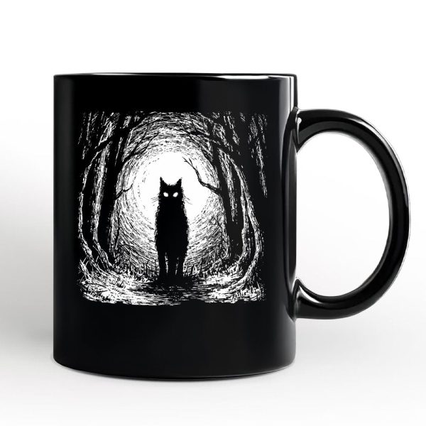 Haunted Forest Black Cat Personalized Mug, Spooky Halloween Night Gift with Custom Name