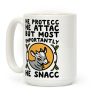 He Protecc He Attac But Most Importantly He Snacc Goat Parody Coffee Mug