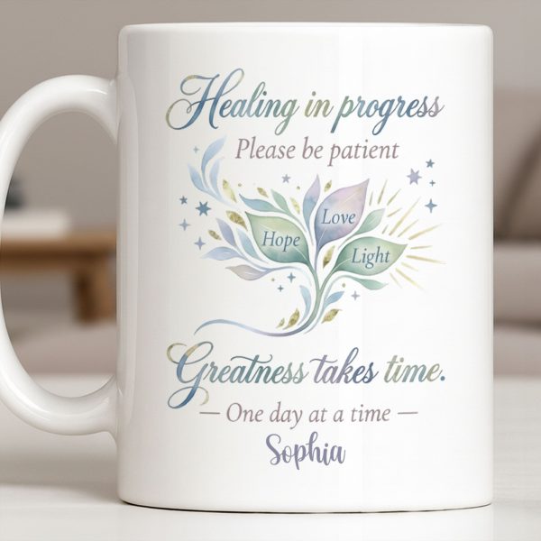 Healing In Progress, Hope Love Light, Stars Leaves Design - Personalized Custom Coffee Mug - DTG069_MG