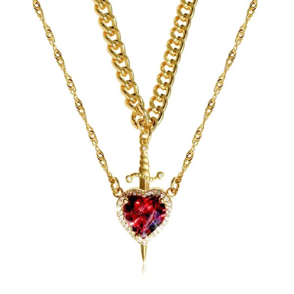 Heart and Sword Zircon Pendant Necklace Set