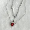 Heart and Sword Zircon Pendant Necklace Set