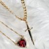 Heart and Sword Zircon Pendant Necklace Set