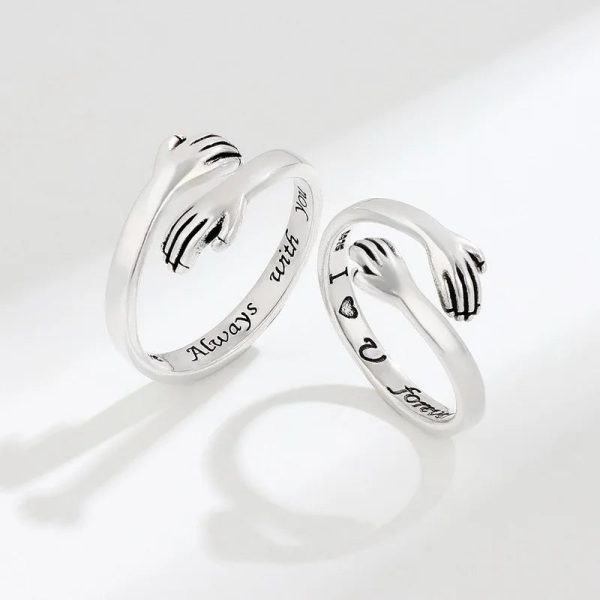 Heart Hand Hug Adjustable Ring for Couples