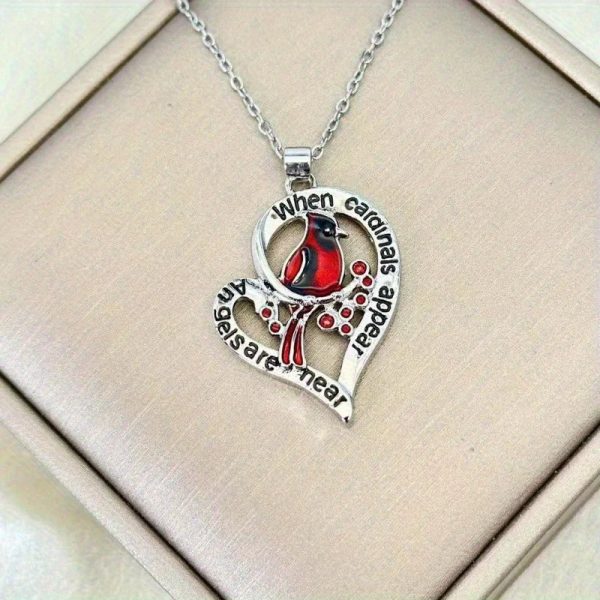 Heart Shaped Cardinal Pendant Necklace