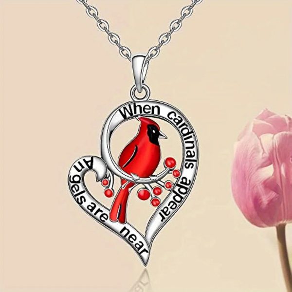 Heart Shaped Cardinal Pendant Necklace