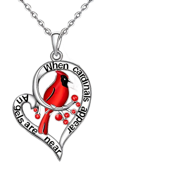 Heart Shaped Cardinal Pendant Necklace