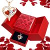 Heart-Shaped Pendant Necklace with Red Rose Gift Box