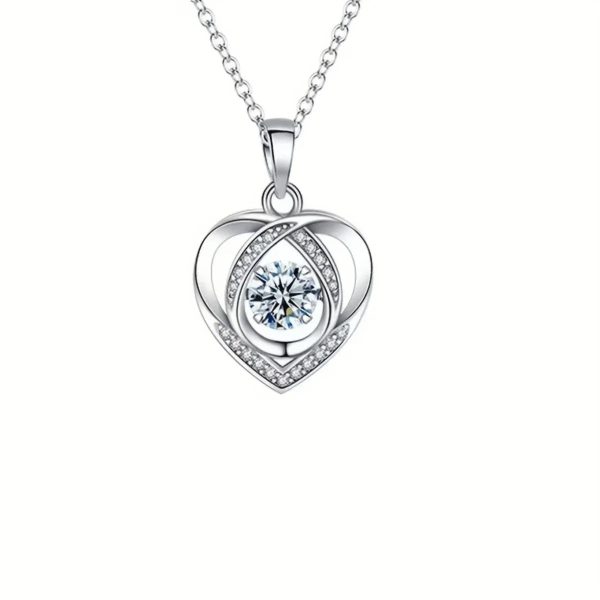 Heart-Shaped Pendant Necklace with Red Rose Gift Box