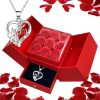 Heart-Shaped Pendant Necklace with Red Rose Gift Box