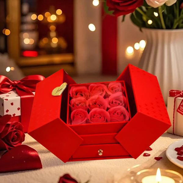 Heart-Shaped Pendant Necklace with Red Rose Gift Box