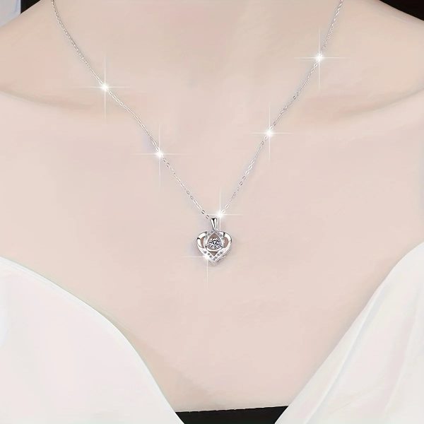 Heart-Shaped Pendant Necklace with Red Rose Gift Box
