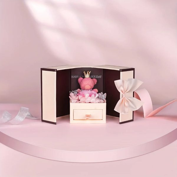 Heartbeat Pendant Necklace with Teddy Bear and Rose Gift Box