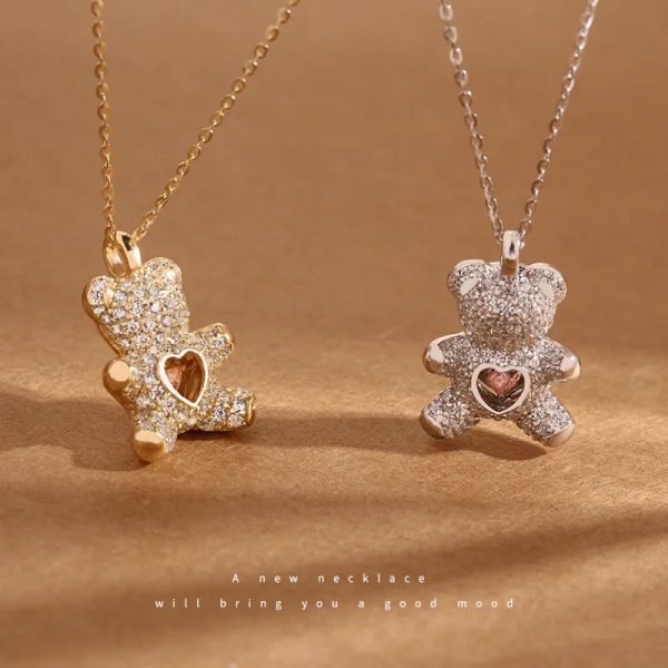 Heartbeat Teddy Bear Pendant Necklace