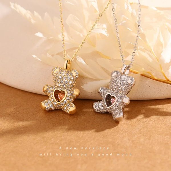 Heartbeat Teddy Bear Pendant Necklace