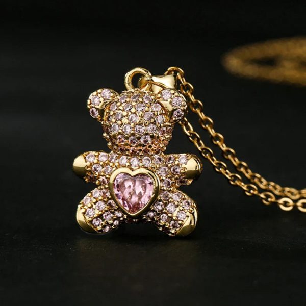 Heartbeat Teddy Bear Pendant Necklace