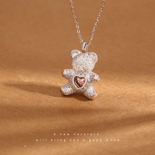 Heartbeat Teddy Bear Pendant Necklace