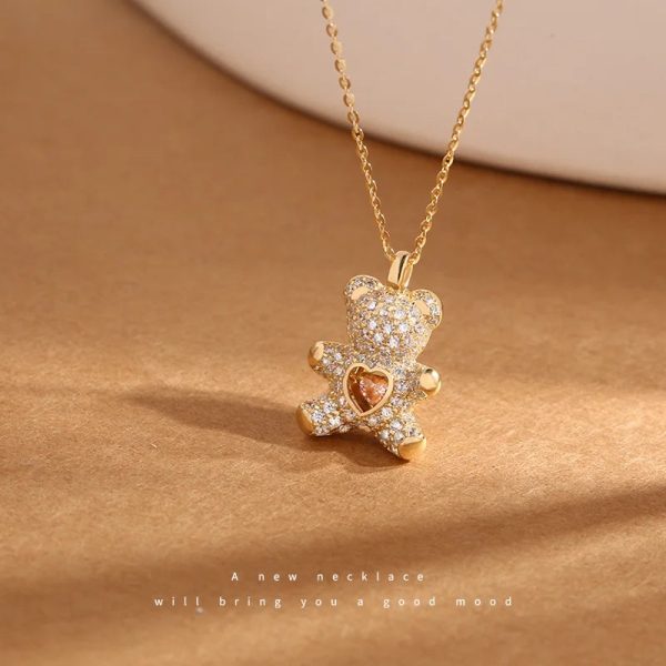 Heartbeat Teddy Bear Pendant Necklace