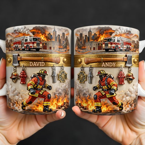 Heroic Firefighter Scene Personalized Coffee Mug - Personalized Custom Coffee Mug - FIF051_MG