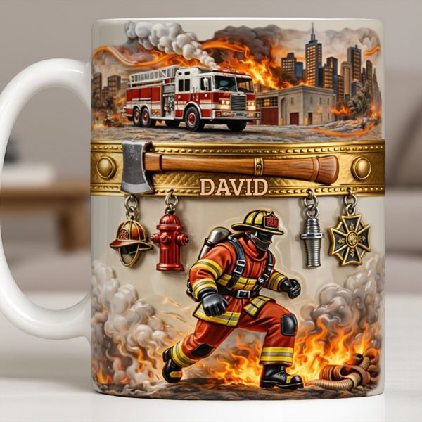 Heroic Firefighter Scene Personalized Coffee Mug - Personalized Custom Coffee Mug - FIF051_MG
